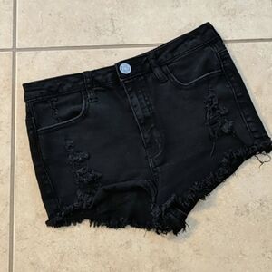RSQ Black Distressed Jean Denim Shorts High-Waisted - Size 9